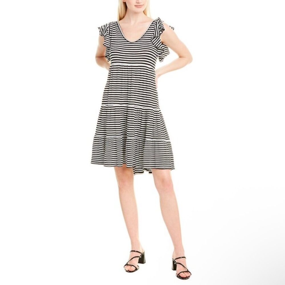Max Studio Black and White Striped Flutter Sleeve Dress - Picture 1 of 4